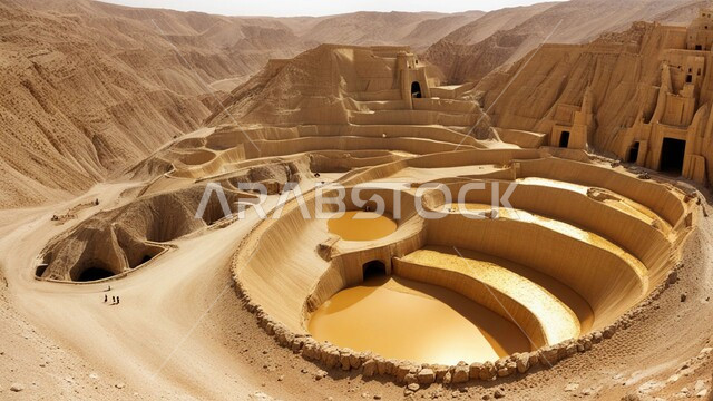 أماكن مناجم الذهب الطبيعي، مناطق التنقيب عن الثروات الباطنية الخام، الطبيعة الصخرية وتضاريس السلاسل الجبلية، المرتفعات وقمم الجبال في المملكة العربية السعودية، الحفر والعمل في موقع التعدين، نقل الأتربة بواسطة الشاحنات