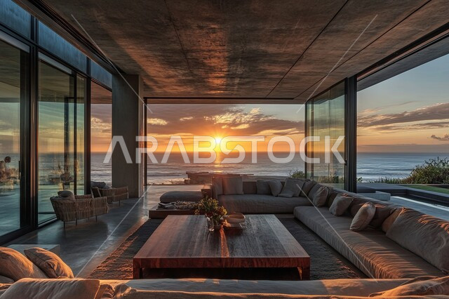 Interior designs and decorations for villas and residential apartments in Saudi Arabia, Living room with luxurious white home furniture, Modern accessories and antiques, Elegant designs for comfortable living rooms in a modern style, Large glass facades