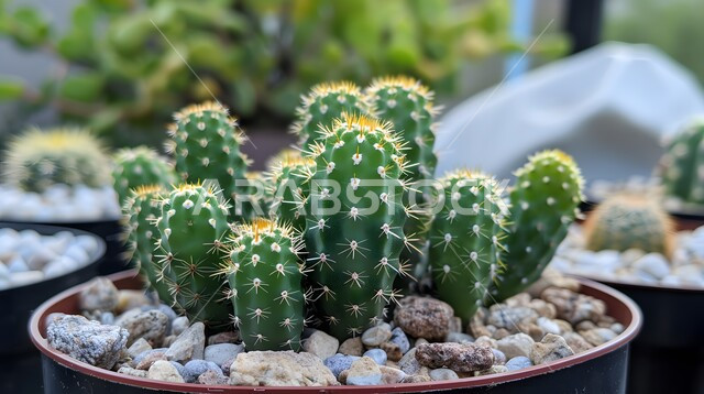 النباتات الشوكية الخضراء، الاهتمام في زراعة الصباريات و الشوكيات في المملكة العربية السعودية، صورة مقربة لنبات الصبار في وعاء زراعي،  ديكورات نباتية للزينة المنزلية