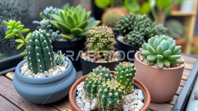 النباتات الشوكية الخضراء، الاهتمام في زراعة الصباريات و الشوكيات في المملكة العربية السعودية، صورة مقربة لنبات الصبار في وعاء زراعي،  ديكورات نباتية للزينة المنزلية