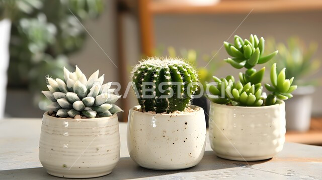 النباتات الشوكية الخضراء، الاهتمام في زراعة الصباريات و الشوكيات في المملكة العربية السعودية، صورة مقربة لنبات الصبار في وعاء زراعي،  ديكورات نباتية للزينة المنزلية