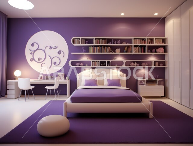 فنادق ومنتجعات بديكورات راقية في المملكة العربية السعودية, أثاث واكسسوارات منزلية داخلية أنيقة، شقق وفلل سكنية فاخرة, التصميم الداخلي للمنازل والبيوت باللون البنفسجي، غرفة نوم بتصاميم عصرية حديثة