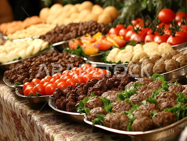 مطاعم للمأكولات العربية الشرقية, صورة مقربة للحوم والكبب والكفتة المشوية مع الخضراوات، وصفات الدجاج المشوية بنكهات سعودية متنوعة، أطعمة وأغذية صحية, وجبات اللحم الضأن الشهية الساخنة