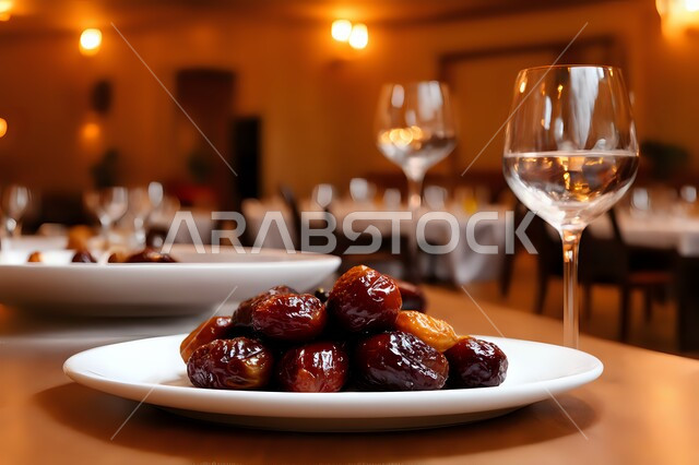 وجبة ذات قيمة غذائية عالية، صورة مقربة لطبق من التمر السكري الصحي الطازج، ضيافة رمضانية لذيذة، انواع من التمور الصحية، رطب من نخيل المملكة العربية السعودية، محاصيل ومنتجات زراعية محلية وطنية