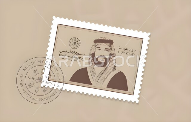 طابع بريدي تذكاري خاص بيوم تأسيس المملكة العربية السعودية 22 فبراير, يوم بدينا 1727م, الفخر بتاريخ المملكة و تراثها, الأعياد و المناسبات الوطنية, ذكرى تأسيس الدوله السعوديه الأولى