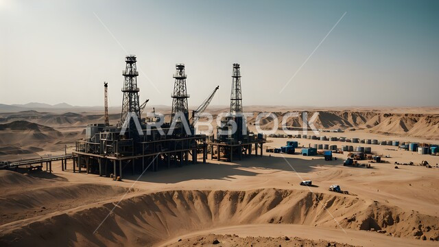 جودة معامل ومعدات الإنتاج، اعتماد التقنيات والتكنولوجيا الحديثة في إنتاجية البترول والغاز في المملكة العربية السعودية, منصات لاستنباط النفط والزيوت وسط الأراضي الصحراوية, استخراج وتصدير الثروات الباطنية