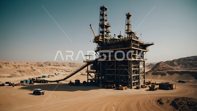 جودة معامل ومعدات الإنتاج، اعتماد التقنيات والتكنولوجيا الحديثة في إنتاجية البترول والغاز في المملكة العربية السعودية, منصات لاستنباط النفط والزيوت وسط الأراضي الصحراوية, استخراج وتصدير الثروات الباطنية