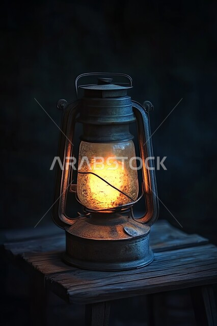 الزينة والاكسسوارات العربية والفن الإسلامي، أنوار وديكورات في الأجواء الرمضانية الروحانية، فانوس معدني مزخرف مضيء،  تحف اسلامية تقليدية للاحتفال بقدوم شهر الخير