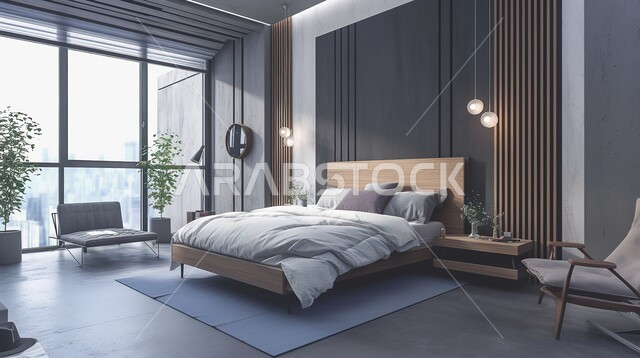 غرف نوم فاخرة ذات تصاميم عصرية وفخمة، مفهوم الهدوء والراحة والأسترخاء، شقق وفلل سكنية في المملكة العربية السعودية، التصميم الداخلي للمنازل والبيوت على الطراز الحديث، أثاث واكسسوارات منزلية داخلية أنيقة، سرير مريح بألوان هادئة