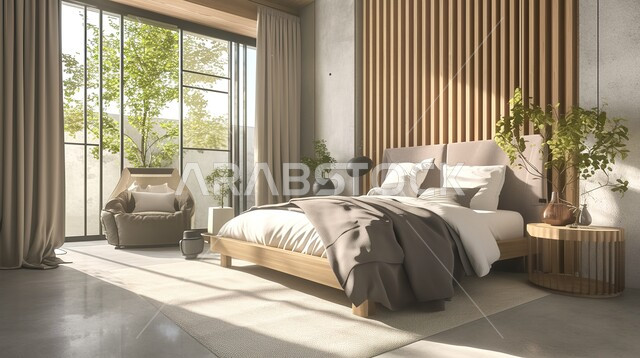 غرف نوم فاخرة ذات تصاميم عصرية وفخمة، مفهوم الهدوء والراحة والأسترخاء، شقق وفلل سكنية في المملكة العربية السعودية، التصميم الداخلي للمنازل والبيوت على الطراز الحديث، أثاث واكسسوارات منزلية داخلية أنيقة، سرير مريح بألوان هادئة