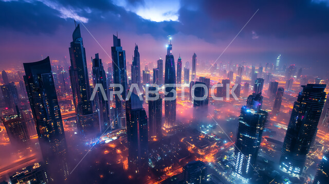 الفن الهندسي المعماري والتصميم المتطور للابراج وناطحات السحاب, معالم وأماكن سياحية مشهورة في المملكة العربية السعودية، جذب السياح الأجانب, النمو والتقدم العمراني على الطراز الحديث, رؤية سعودية مستقبلية 2030, منظر مدينة الرياض المضاءة ليلاً