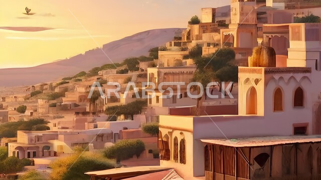 الهندسة الفنية المعمارية للعمارات الشعبية، الاهتمام بزراعة اشجار النخيل في القرى القديمة التراثية، المنازل المبنية على الطراز الطيني القديم، قرى وأحياء سكنية شعبية في المملكة العربية السعودية