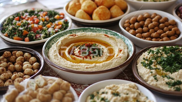 وجبة الفطور ذات الأطباق المتنوعة والمغذية، وصفات ذات نكهات مميزة، الأصناف والمقبلات اللذيذة، سفرة من المأكولات الشعبية التقليدية الشهية، فن تقديم الطعام في المطابخ الشرقية، تقديم الأطعمة المختلفة في مطاعم المملكة العربية السعودية