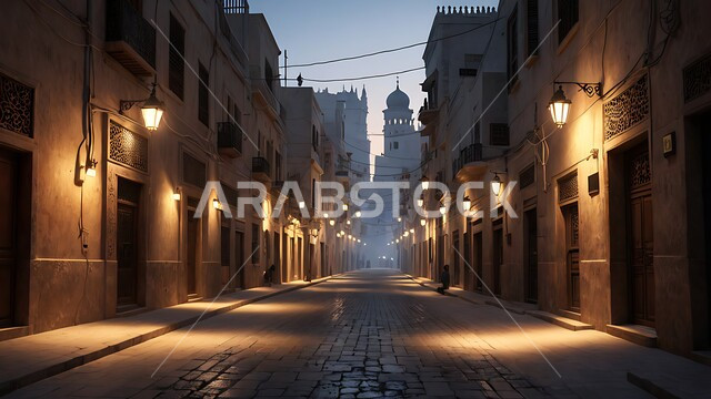 الأزقة والشوارع الرئيسية المزينة والمضيئة ليلا، الفنون الهندسية البيوت والمنازل على الطراز الإسلامي احياء سكنيه قديمه في المدينة المنوره في المملكة العربية السعودية، مدن ومعالم تاريخية , أماكن سياحية مشهورة، البيوت الشعبية التاريخية القديمة