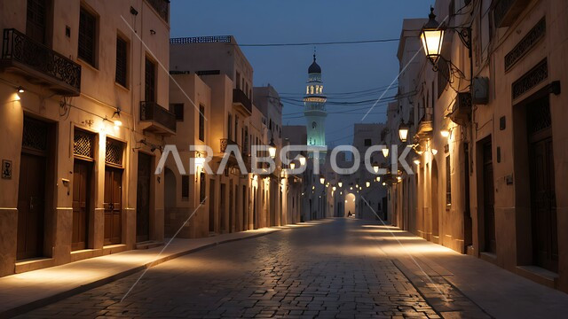 الأزقة والشوارع الرئيسية المزينة والمضيئة ليلا، الفنون الهندسية البيوت والمنازل على الطراز الإسلامي احياء سكنيه قديمه في المدينة المنوره في المملكة العربية السعودية، مدن ومعالم تاريخية , أماكن سياحية مشهورة، البيوت الشعبية التاريخية القديمة