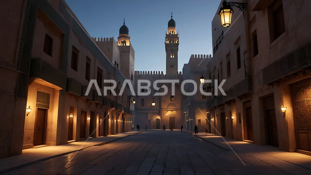 الأزقة والشوارع الرئيسية المزينة والمضيئة ليلا، الفنون الهندسية البيوت والمنازل على الطراز الإسلامي احياء سكنيه قديمه في المدينة المنوره في المملكة العربية السعودية، مدن ومعالم تاريخية , أماكن سياحية مشهورة، البيوت الشعبية التاريخية القديمة