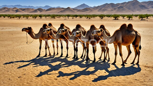 وسيلة لتتنقل في صحراء البادية العربية قديما، تربية الإبل في المحميات الطبيعية بالمناطق الصحراوية، نوق أصيلة تتنقل على الكثبان الرملية في صحاري المملكة العربية السعودية، قافلة من الجمال تسير في الصحراء, تشكلات الرمال الذهبية في الخليج العربي 