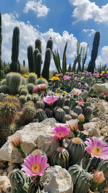 مجموعة من نبات الصبار الشوكي في المناطق الصحراوية، نمو الشوكيات والأعشاب في براري المملكة العربية السعودية، النباتات الشوكية والاعشاب البرية في المحميات الطبيعية