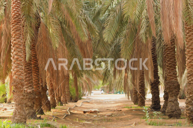 أشجار النخيل  في المملكة العربية السعودية ، مزارع لانتاج التمور ، المناطق الزراعية للنخيل ، جريد النخيل