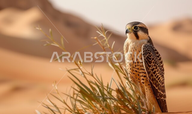 رمز القوة والتحدي وحدة البصر , نمو النباتات والاعشاب في الصحارى , إقامة نادي الصقور في موسم الصيد السنوي في المملكة العربية السعودية، تدريب وترويض الطيور الجارحة والمفترسة، نسر يقف على صخرة في إحدى المحميات الطبيعيه،