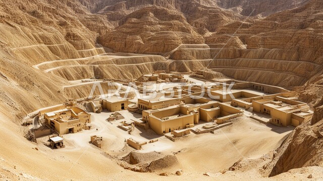 مناطق التنقيب عن الثروات الباطنية و استخراج الموارد الطبيعية, سهولة وصول الآليات الكبيرة إلى أعماق المنجم عبر المدرجات بسهولة، مقلع ضخم في المناطق الصحراوية في المملكة العربية السعودية، مناجم الذهب العربي الأصيل