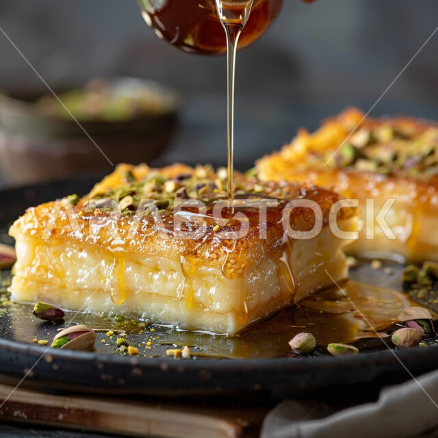 طبق من الحلوى بالعسل و الفستق, فنون التقديم في مطاعم ومطابخ المملكة العربية السعودية, وصفات أطباق التحلية الشهية, الأكلات الغنية بالسكريات و السعرات الحرارية, الحلويات الشرقية المشهورة, الحلى العربي التقليدي اللذيذ