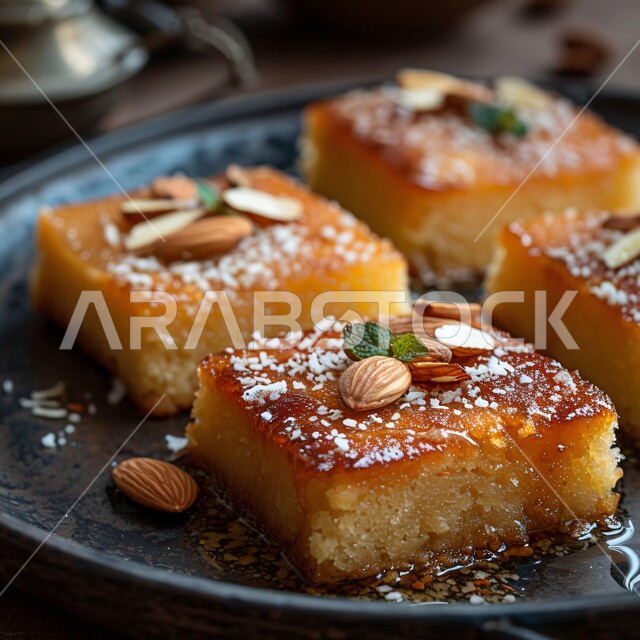قطع الكيك المغطاة باللوز وجوز الهند, الحلى العربي التقليدي اللذيذ, فنون التقديم في مطاعم ومطابخ المملكة العربية السعودية, وصفات أطباق التحلية الشهية, الأكلات الغنية بالسكريات و السعرات الحرارية, الحلويات الشرقية المشهورة