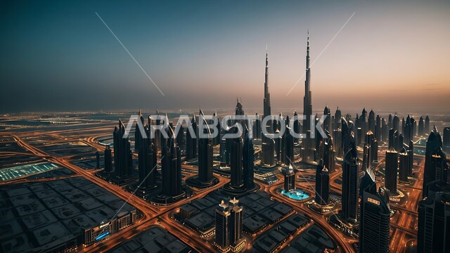 الفن الهندسي المعماري للأبراج وناطحات السحاب, منظر تخيلي مستقبلي للتقدم والنمو العمراني في الإمارات العربية المتحدة, بناء مدن ذكية ومستقبل حضاري ومتطور, المباني والمنشآت التجارية الشاهقة في مدينة دبي