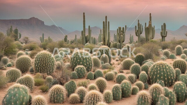  النباتات والمزروعات البرية في المحميات الطبيعية، نمو الشوكيات والأعشاب في براري المملكة العربية السعودية، نبات الصبار الشوكي على الرمال الذهبية الناعمة في المناطق الصحراوية، الكثبان والمرتفعات الرملية في الصحراء