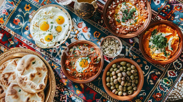 وجبة فطور صباحية مفيدة وسريعة، الاومليت اللذيذ المليء بالبروتينات الصحية، وجبات اتباع الحميات الغذائية، طبق البيض المقلي مع الطماطم والفلفل الحار المزين بالبقدونس، أطباق إفطار تقليدية، مأكولات طازجة مغذية