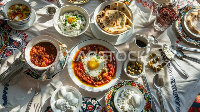 وجبة فطور صباحية مفيدة وسريعة، الاومليت اللذيذ المليء بالبروتينات الصحية، وجبات اتباع الحميات الغذائية، طبق البيض المقلي مع الطماطم والفلفل الحار المزين بالبقدونس، أطباق إفطار تقليدية، مأكولات طازجة مغذية