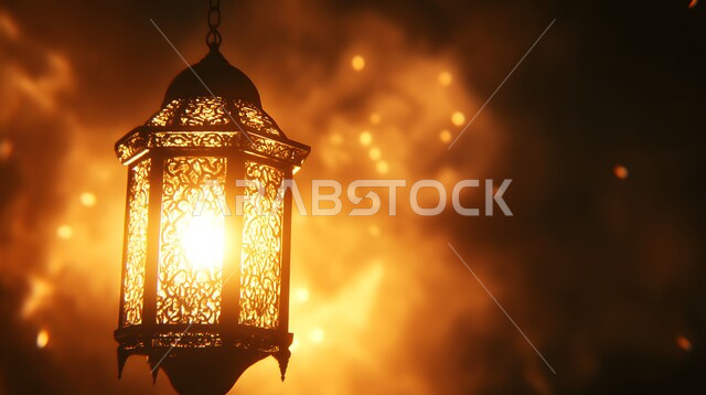  مجسمات وتصاميم بزخارف دينية اسلامية، تحضير الديكورات والزينة لاستقبال رمضان المبارك، الابتهاج بالأجواء الرمضانية الروحانية، مصابيح و فوانيس عربية شعبية بنقوش قديمة، الاحتفال بقدوم شهر الخير والبركة، مصباح معدني معلق و مضيء في وقت الليل