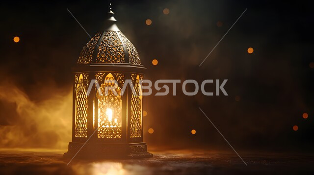 تصاميم و ومجسمات بزخارف دينية اسلامية، تحضير الديكورات والزينة لاستقبال رمضان المبارك، الابتهاج بالأجواء الرمضانية الروحانية، مصابيح و فوانيس عربية شعبية قديمة، الاحتفال بقدوم شهر الخير والبركة، فانوس معدني منقوش مضيء في وقت الليل