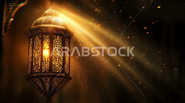  مجسمات وتصاميم بزخارف دينية اسلامية، تحضير الديكورات والزينة لاستقبال رمضان المبارك، الابتهاج بالأجواء الرمضانية الروحانية، مصابيح و فوانيس عربية شعبية بنقوش قديمة، الاحتفال بقدوم شهر الخير والبركة، مصباح معدني معلق و مضيء في وقت الليل