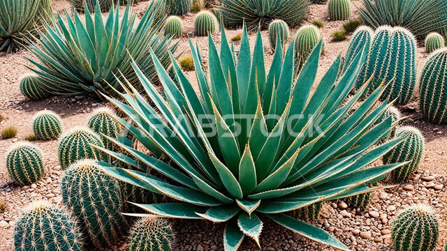 مجموعة من نبات الصبار الشوكي في المناطق الصحراوية, النباتات والمزروعات البرية في المحميات الطبيعية, نمو الشوكيات والأعشاب في براري المملكة العربية السعودية