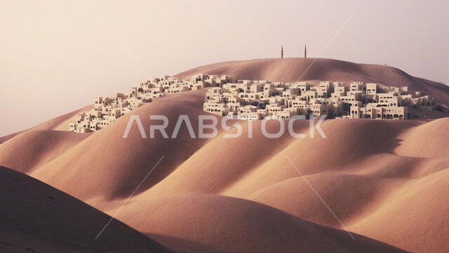 التلال و الكثبان الرملية في الصحراء, المناظر الطبيعية في البيئة الصحراوية في المملكه العربيه السعودية، تشكيلات الرمال الذهبية الناعمة, خلفية الطبيعه الصحراوية