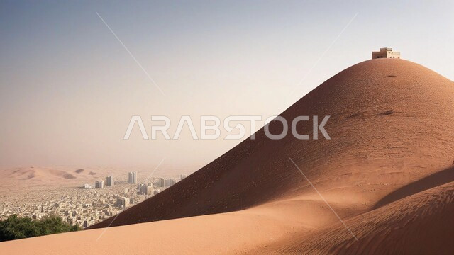 التلال و الكثبان الرملية في الصحراء, المناظر الطبيعية في البيئة الصحراوية في المملكه العربيه السعودية، تشكيلات الرمال الذهبية الناعمة, خلفية الطبيعه الصحراوية