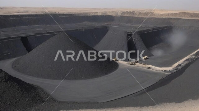 مناجم الفحم الطبيعي العربية، مناطق التنقيب عن الثروات الباطنية، الطبيعة الصخرية وتضاريس السلاسل الجبلية، المرتفعات وقمم الجبال في المملكة العربية السعودية، سيارة شحن كبيرة تقوم بالعمل في موقع التعدين