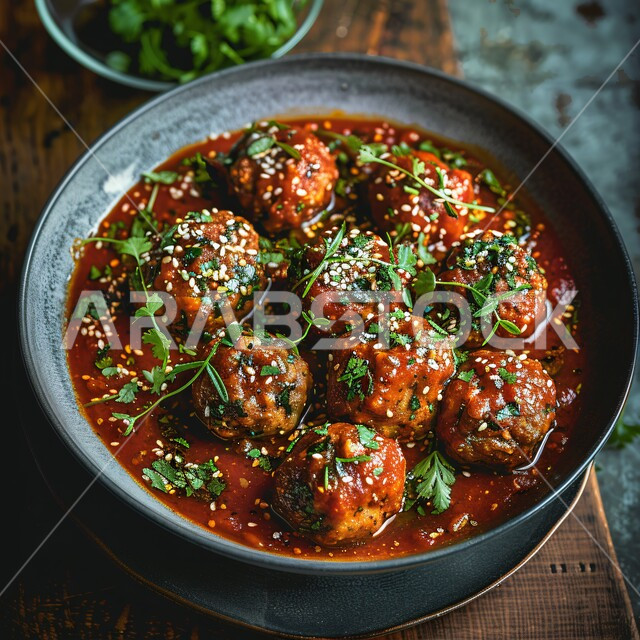 الأساليب الفنية في تقديم الطعام في مطاعم المملكة العربية السعودية, المأكولات الشرقية الشهية, الأطعمة المفيدة الغنية بالبروتينات, الأكلات العربية التقليدية اللذيذة, أغذية صحية ذات قيمة غذائية عالية, طبق من كرات اللحم في صلصة الطماطم الحارة