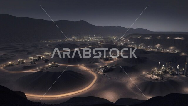 مناجم الفحم الطبيعي العربية، مناطق التنقيب عن الثروات الباطنية، الطبيعة الصخرية وتضاريس السلاسل الجبلية، المرتفعات وقمم الجبال في المملكة العربية السعودية، سيارة شحن كبيرة تقوم بالعمل في موقع التعدين