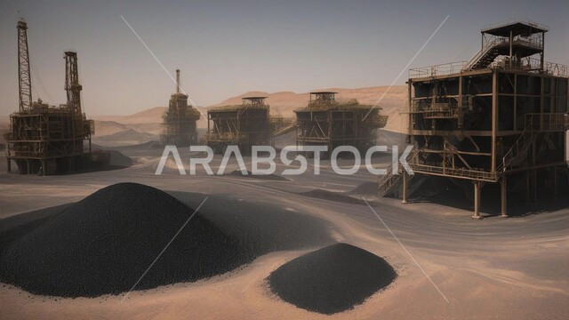 Arab natural coal mines, sandy nature and topography of mountain ranges, exploration areas for underground resources, highlands and mountain peaks in the Kingdom of Saudi Arabia