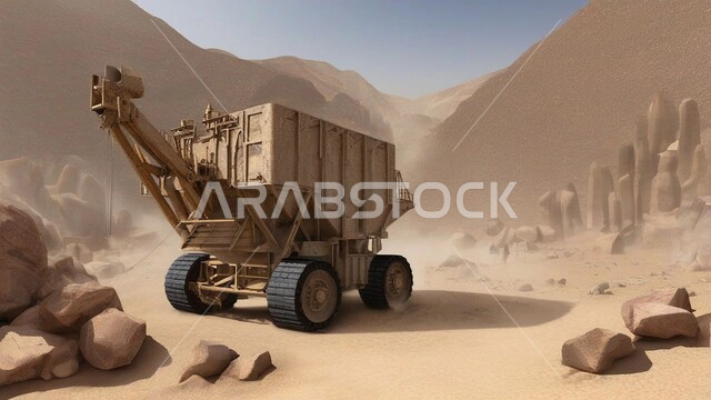 الطبيعة الرملية وتضاريس السلاسل الجبلية في المملكة العربية السعودية، مناطق التنقيب عن الثروات الباطنية الثمينة، مناجم الفحم الطبيعي العربي، الالات والمعدات الضخمة الثقلية في موقع العمل