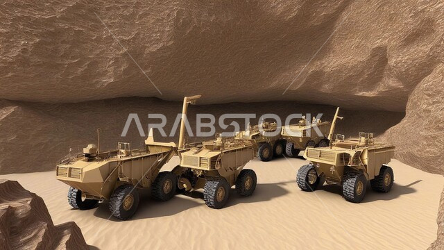 مناطق التنقيب عن الثروات الباطنية الثمينة، الطبيعة الرملية وتضاريس السلاسل الجبلية في المملكة العربية السعودية، مناجم الفحم الطبيعي العربي، الالات والمعدات الضخمة الثقلية في موقع العمل