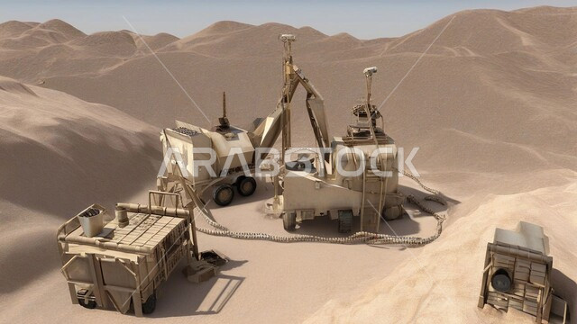 مناطق التنقيب عن الثروات الباطنية الثمينة، الطبيعة الرملية وتضاريس السلاسل الجبلية في المملكة العربية السعودية، مناجم الفحم الطبيعي العربي، الالات والمعدات الضخمة الثقلية في موقع العمل
