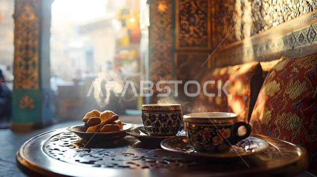 صالة مطعم ومقهى بديكورات وألوان مميزة، أثاث داخلي راقي على الطراز الحديث في المملكة العربية السعودية، الديكورات والتصاميم الداخلية للكافيهات والمطاعم، مشروبات ساخنة لذيذة