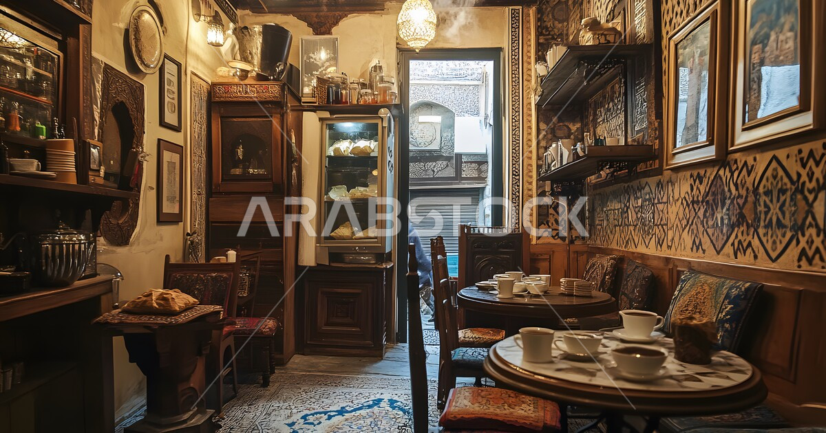 Restaurant and café hall with distinctive decorations and colors ...