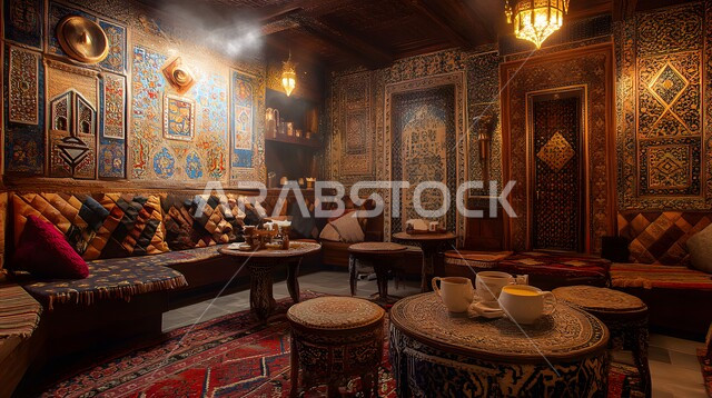 صالة مطعم ومقهى بديكورات وألوان مميزة، أثاث داخلي راقي على الطراز الحديث في المملكة العربية السعودية، الديكورات والتصاميم الداخلية للكافيهات والمطاعم، مشروبات ساخنة لذيذة