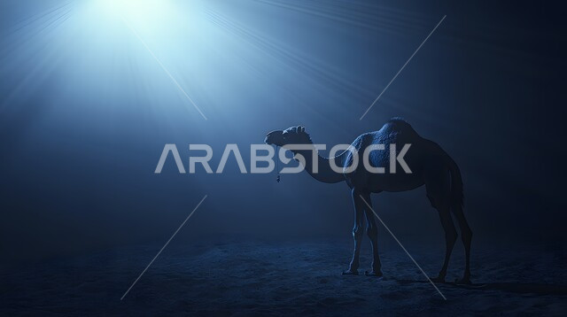 حيوانات سفينة الصحراء والتنقل في القدم، العناية بالثدييات والمواشي والاهتمام بهم، تربية ورعاية الابل في المحميات الطبيعية، صورة لحيوان الجمل الأشقر العربي الأصيل وهو واقف، مفهوم الأصالة والعراقة، خلفية ملونة