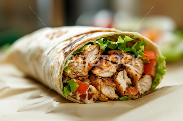 المأكولات العربية الشرقية، ساندويش شاورما الدجاج مع الخضراوات الطازجة، وجبات الطعام السريعة الشهية، فنون التقديم في مطاعم ومطابخ المملكة العربية السعودية، وصفات وأطعمة متميزة