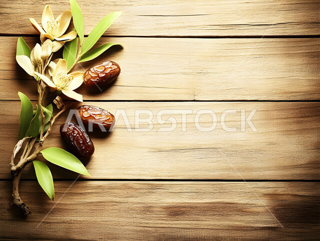 كومة من حبات التمر على قاعدة خشبية ريفية، منتجات ومحاصيل زراعية محلية سعودية وطنية، غذاء صحي ومفيد، وجبة غذائية عالية الأهمية، تمور صحية لذيذة، ضيافة رمضانية شهية